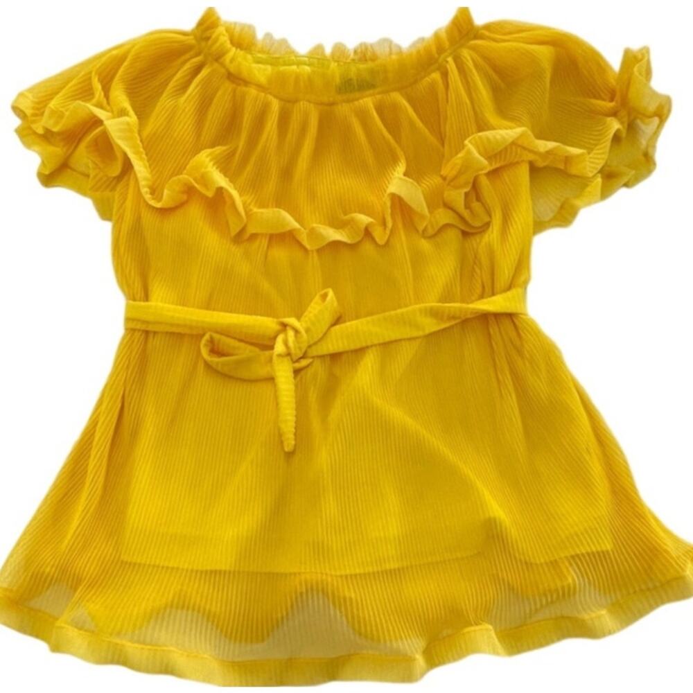 BEULAH Style Dress Womens Medium Yellow‎ Ruffle Mini Off Shoulder